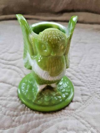 WESTMORELAND Green Slag Glass Owl Toothpick Holder 2