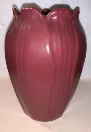 Zanesville Art Pottery Vase Matte Rose Organic Arts Crafts Leaf Lotus Form 2
