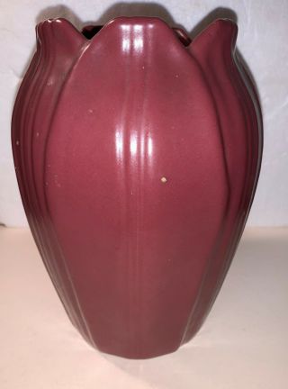 Zanesville Art Pottery Vase Matte Rose Organic Arts Crafts Leaf Lotus Form 3