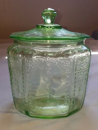 Vintage Anchor Hocking Green Uranium Depression Glass Cookie Jar W/lid Vaseline