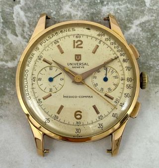 Vintage Universal Geneve Medico - Compax Chronograph Wristwatch 18kt Rg 37mm Nr