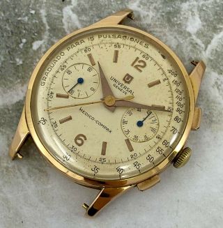Vintage Universal Geneve Medico - Compax Chronograph Wristwatch 18kt RG 37mm NR 3