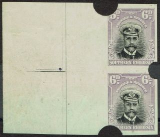 Southern Rhodesia 1924 Kgv Admiral 6d Imperf Proof Pair