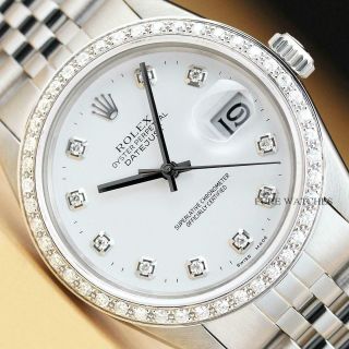 Rolex Mens Datejust Quickset 18k White Gold Diamond & Steel White Dial Watch