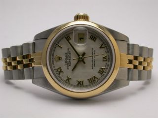 Rolex 69163 Oyster Perpetual Datejust 2 Tone Ivory Pyramid Dial Ladies Watch