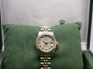 ROLEX 69163 OYSTER PERPETUAL DATEJUST 2 TONE IVORY PYRAMID DIAL LADIES WATCH 2