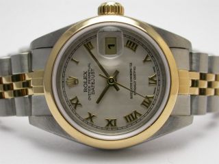 ROLEX 69163 OYSTER PERPETUAL DATEJUST 2 TONE IVORY PYRAMID DIAL LADIES WATCH 3