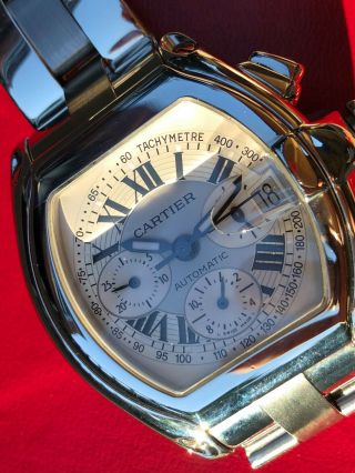 Cartier Roadster Chronograph Xl W62019x6 Ss Bracelet Box & Papers