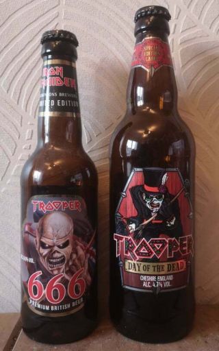 Trooper 666 & Day Of The Dead,  Limited Editons Beer Bottles.  & 4 Beer Mats.