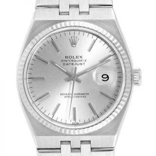 Rolex Oysterquartz Datejust Steel White Gold Fluted Bezel Watch 17014