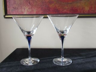 2 Orrefors Intermezzo Blue Martini Glasses W/ Labels Sweden