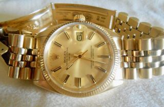Rolex Date 1503 Men Solid 14k Yellow Gold Watch Jubilee Band Champagne Dial