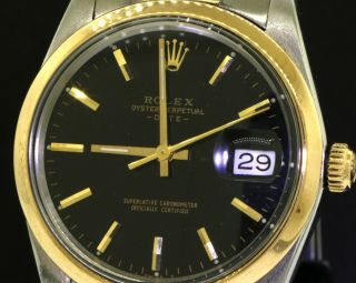 Rolex Date 15003 SS/18K gold automatic men ' s watch w/ black dial 1987 R - serial 2