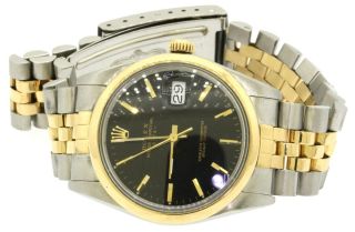 Rolex Date 15003 SS/18K gold automatic men ' s watch w/ black dial 1987 R - serial 3