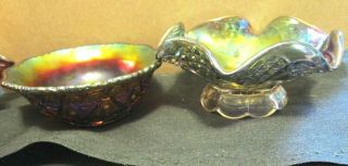 4 Old Carnival Glass Sauce Bowls Not Sure Of The Patterns But 2 Are A Grape One