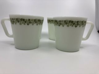Vintage Pyrex Corning Ware Coffee Cup Mug Green Flowers Crazy Daisies - Set Of 4