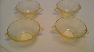 Hazel Atlas Yellow Florentine " Set Of 4 " Cream Soup Bowls