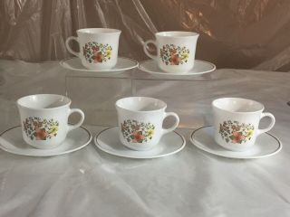 Vintage Corelle Corning Usa Indian Summer Coffee Tea Cups W/ Saucers Set Of 5