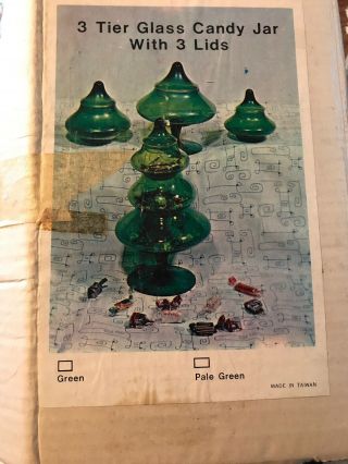Vtg Mid Century Stackable 3 Tier Candy Apothecary Jar Dish Emerald Green Glass