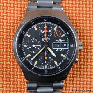 Heuer Ami 1980s 510.  543 Italian Airforce 40mm Lemania 5100 Automatic Day Date 3h