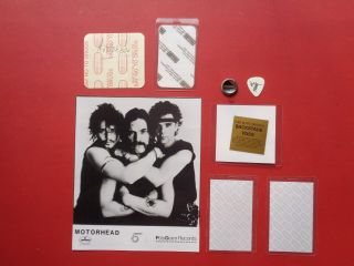 MOTORHEAD,  Promo Photo,  5 Backstage passes,  steel pin,  guitar pick,  Various Originals 2