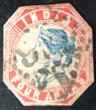 India 1854 Four Annas Red & Blue Stamp Vfu