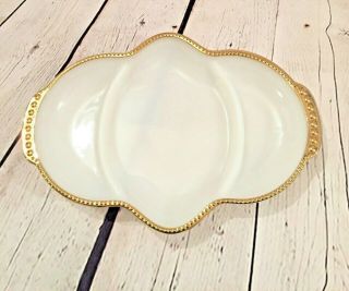 Anchor Hocking Fire King White Milk Glass Divided Platter Relish Dish Gold Trim