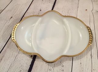 Anchor Hocking Fire King White Milk Glass Divided Platter Relish Dish Gold Trim 3