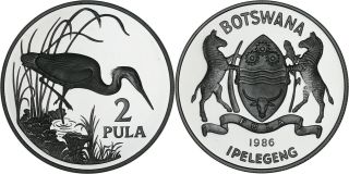 Botswana: 2 Pula Silver 1986 (wwf 25,  Slaty Egret) Proof In Capsule With