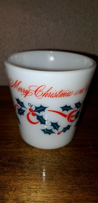 Vintage Pyrex Glass Merry Christmas Happy Year Coffee Mug D Handle