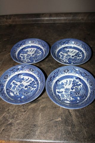Churchill Blue Willow Pattern Four Cereal Bowls Or Fruit Bowls Made In England