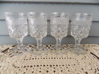 Set Of 4 Vintage Anchor Hocking Clear Glass Wexford Wine Juice Goblets 4 1/2 "