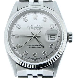 Rolex Datejust Mens Stainless Steel Ss Watch Jubilee W/ Silver Diamond Dial 1601