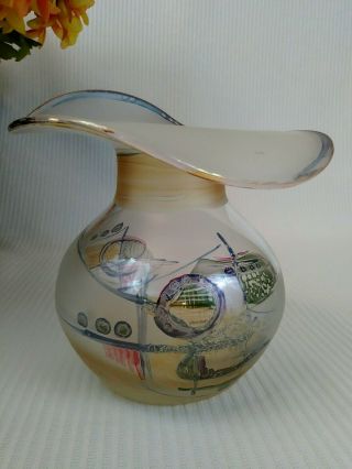 Romanian Mid - Century Art Glass Vase By Artist Jon Art Signed