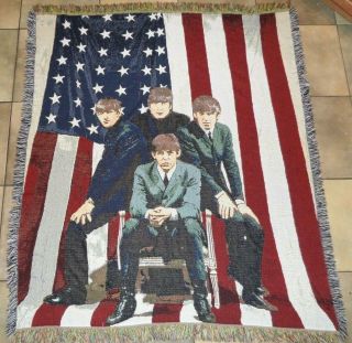 The Beatles Usa American Flag Thick Woven Tapestry Throw Blanket 60x53