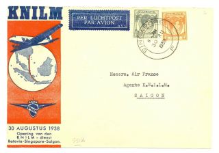 Malaya - Singapore 1938 - 8 - 30 - Ffc To Saigon - By Dutch = Knilm= Company - - - F/vf
