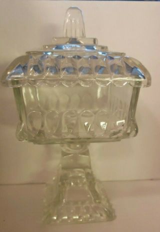 Vintage Depression Glass Footed/pedestal Square Compote Bowl/candy Dish
