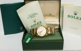 Vintage Rolex Oyster Perpetual 1005 14k Gold Time Machine Watch Box Paper Tags