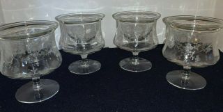 (set Of 4) Cambridge Rose Point Clear 4 1/2 " Tall Seafood Goblets With Inserts