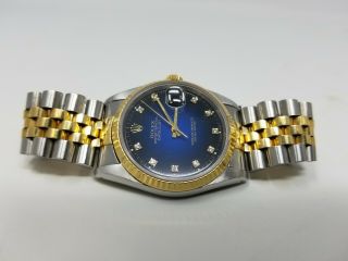 Rolex Datejust Ss Steel Yellow 18k Gold Blue Diamond Dial Mens Watch 16233 1991