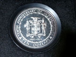 1972 Jamaica Sterling Silver Ten Dollar Independence Coin W/ Case