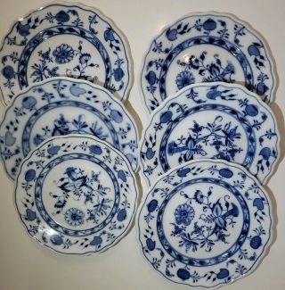 Meissen Set Of 6 Antique Oval Mark 7 3/4” Onion Pattern Blue & White Plates