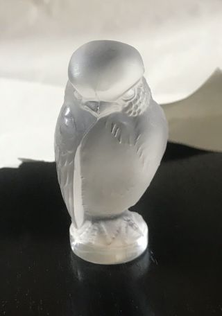 Lalique Frosted Crystal Rapace Bird Of Prey Letter Seal On Circular Plinth 2”