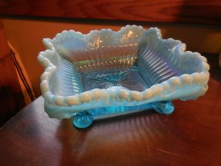 Northwood " Alaska " Or " Lions Leg " Blue Opatescent Footed Master Berry Bowl 1897