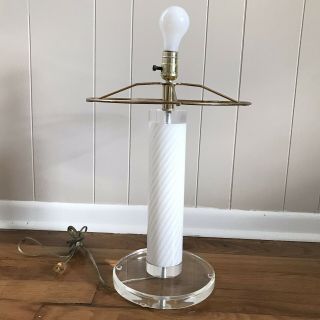 Mid - Century Modern Vetri Murano White Glass Swirl Clear Base Table Lamp Retro