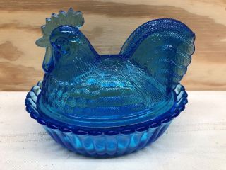 Westmoreland Plum Glass Blue Covered Rooster 5 - 1/2 "