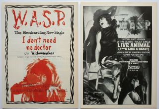 W.  A.  S.  P.  2 X Vintage Adverts Heavy Metal Poster Flyer Cuttings Wasp