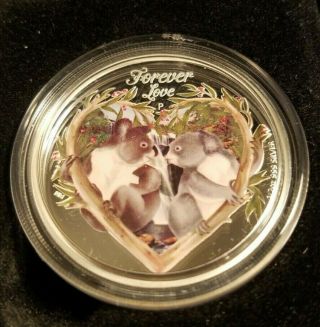2012 Tuvalu 50 Cent.  9999 Silver Proof Colorized Koala Bear Love Coin 205