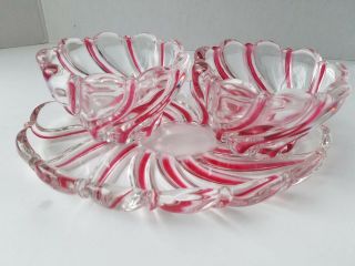 Mikasa Red Peppermint Swirl - Two Candy Dishes And Oval Tray Bowl