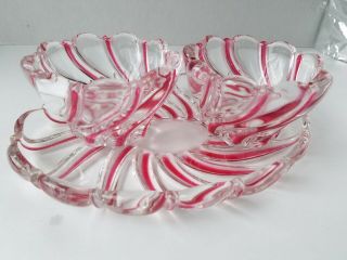 Mikasa Red Peppermint Swirl - Two Candy Dishes and Oval Tray Bowl 2